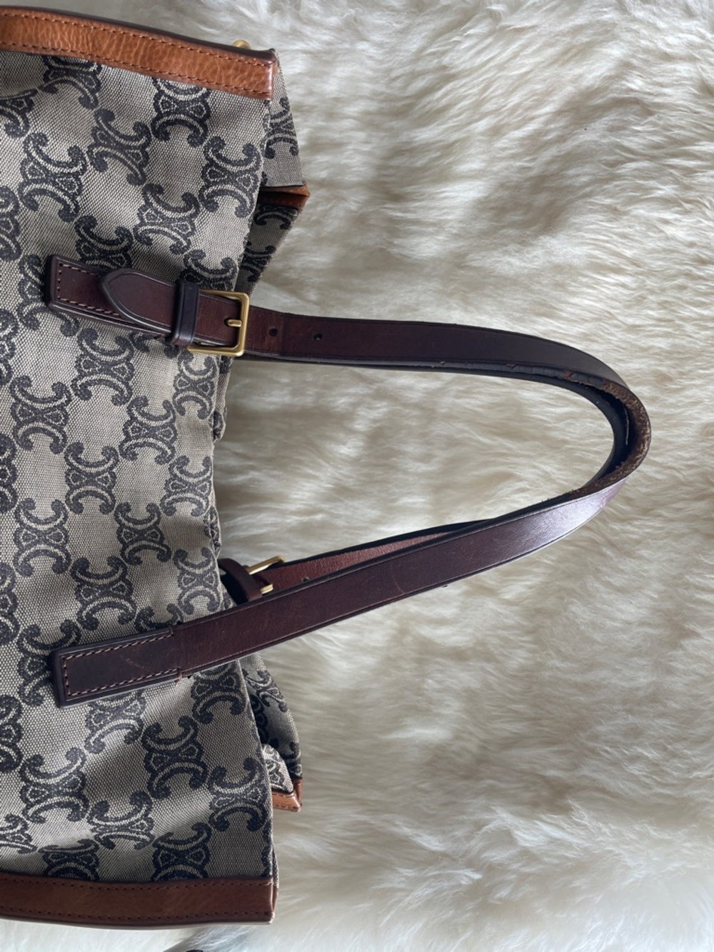 Celine Brown and Beige Canvas Logo Tote - Picture 5 of 9